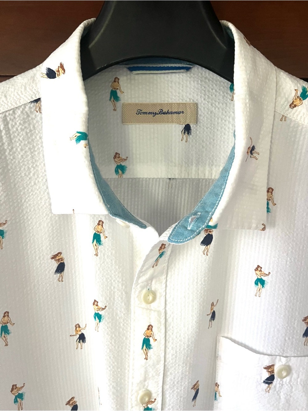 Tommy Bahama Hula Girl White Seersucker Short Sleeve Shirt XXL